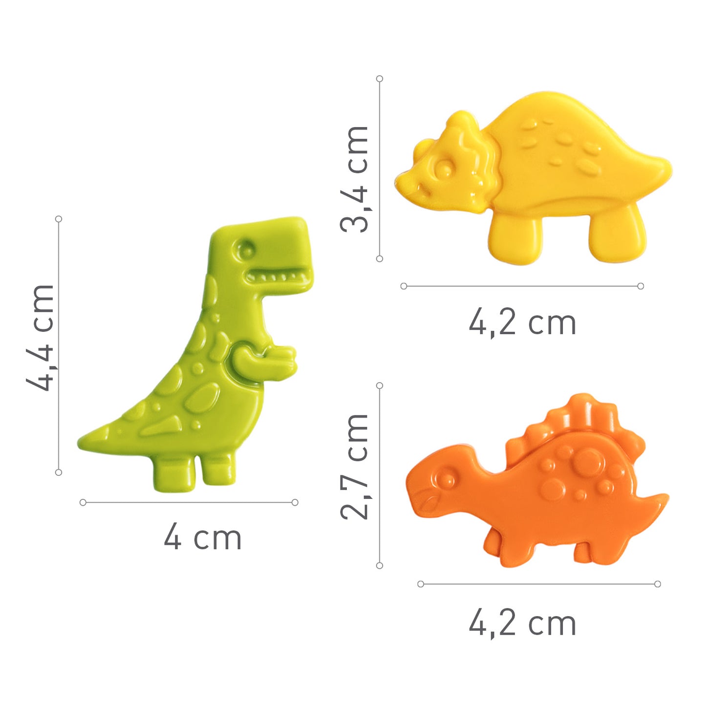 DINOSAURES COULEURS CHOCOLAT BLANC 42X34/44X40/42X27MM