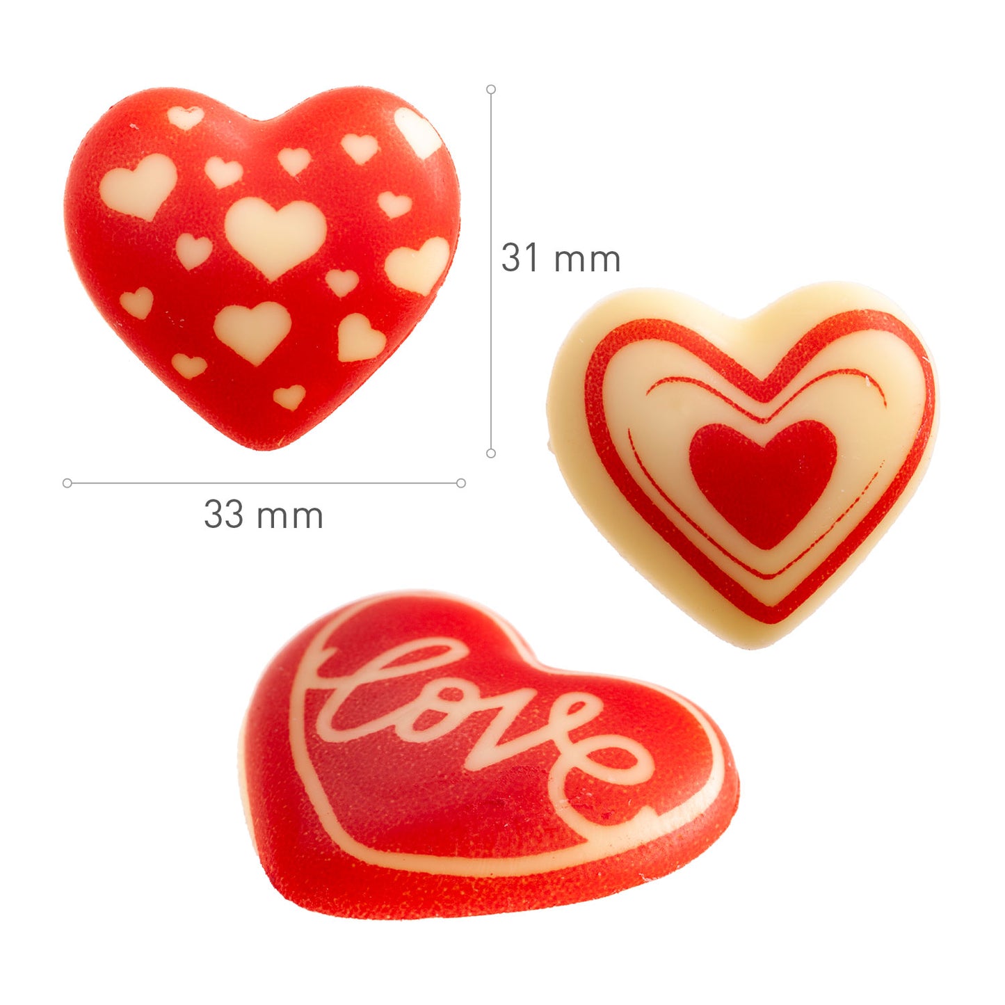 COEURS EN CHOCOLAT BLANC ASSORTIMENT 33X31MM