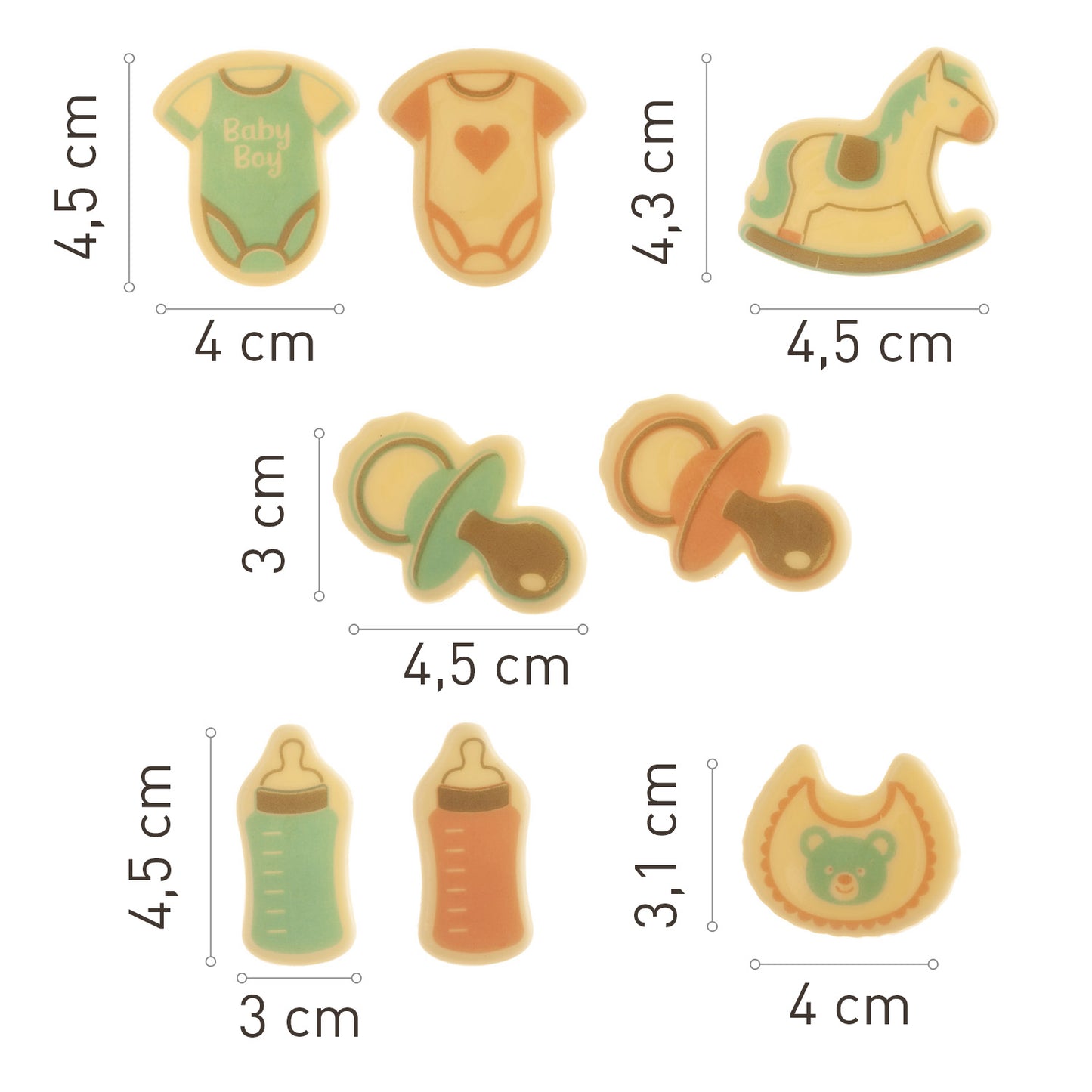 ASSORTIMENT BABY SHOWER CHOCOLAT BLANC 45MM