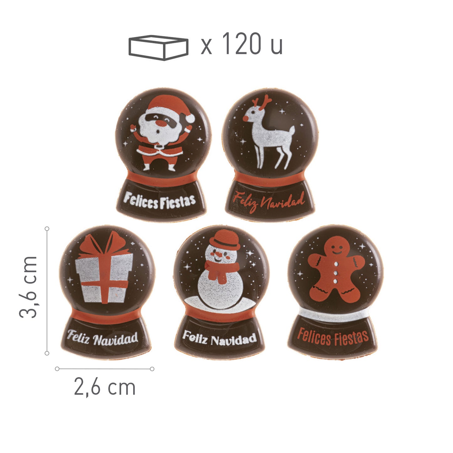 BOULES DE NEIGE DE NOËL ASSORTIES CHOCO NOIR 120 PCS.