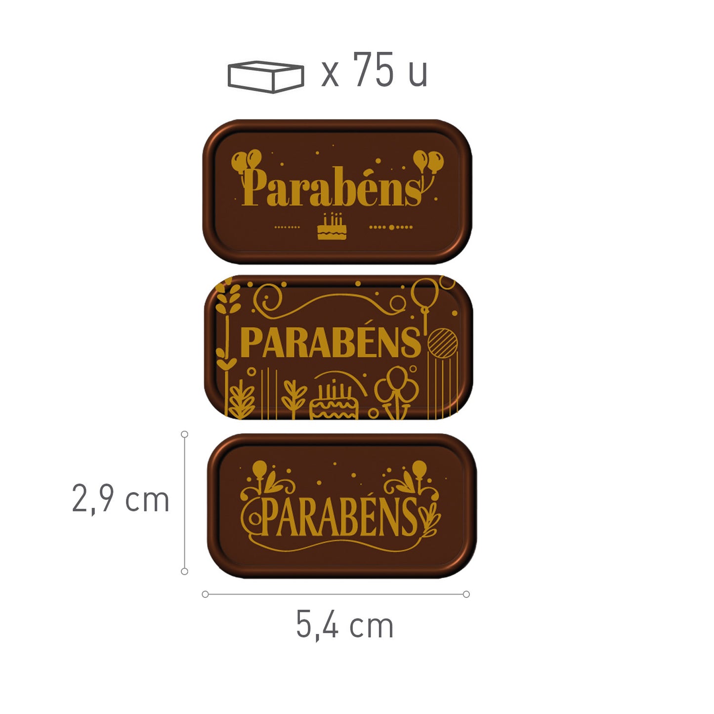 LETRERO SURTIDO CHOCO NEGRO PARABENS 75 UNIDADES 54x29 MM