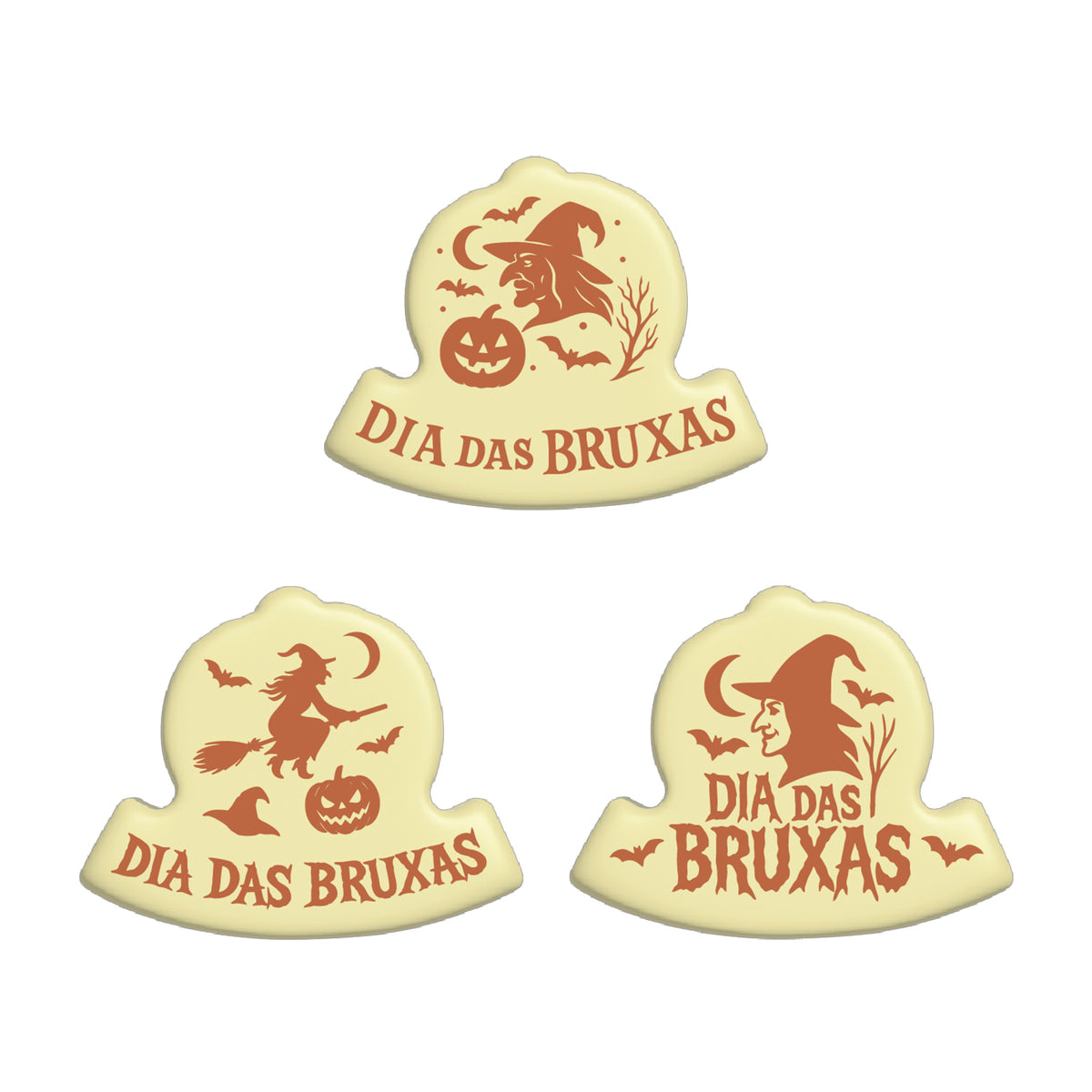 LETREIRO CHOCOLATE BRANCO SORTIDO BRUXAS 3 MODELOS 63 UNIDADES