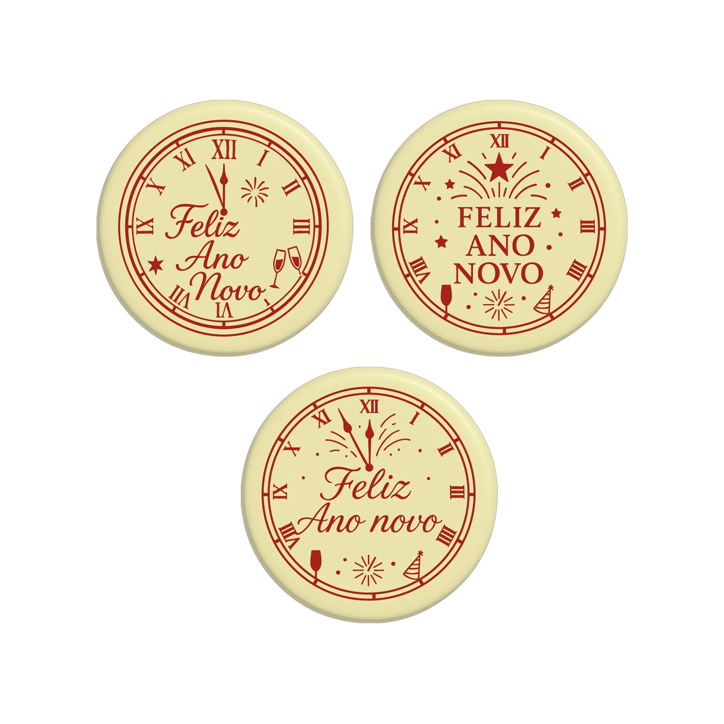 DECORAÇÃO CHOCOLATE BRANCO SORTIDO FELIZ ANO NOVO 45 UNID.