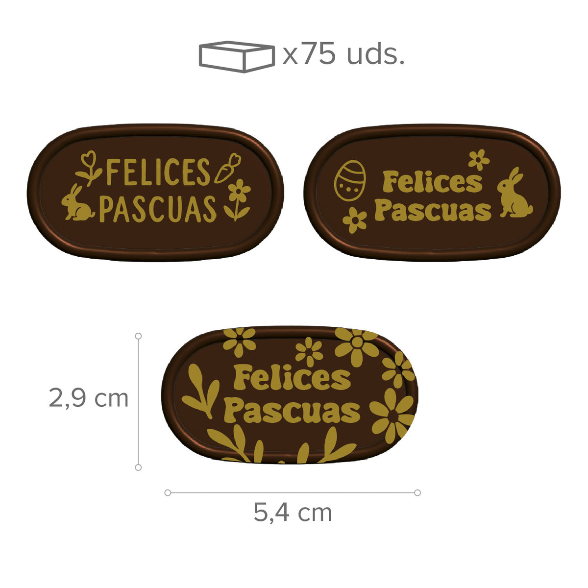 LETREROS CHOCO NEGRO FELICES PASCUAS 54X29 MM - 75 UDS
