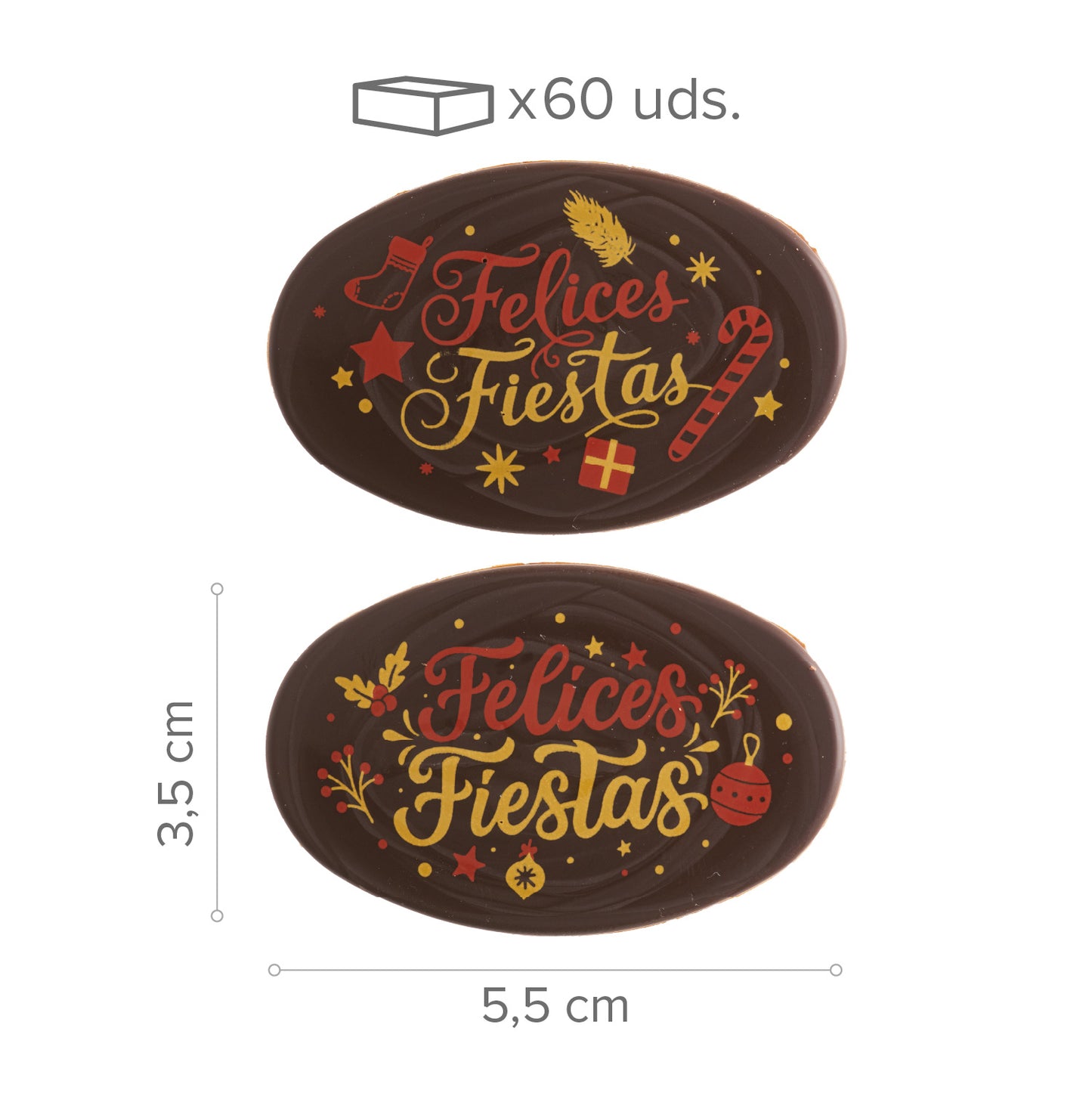 PANNEAU CHOCOLAT NOIR ASSORTI JOYEUSES FÊTES 2 MODÈLES 60 UNITÉS