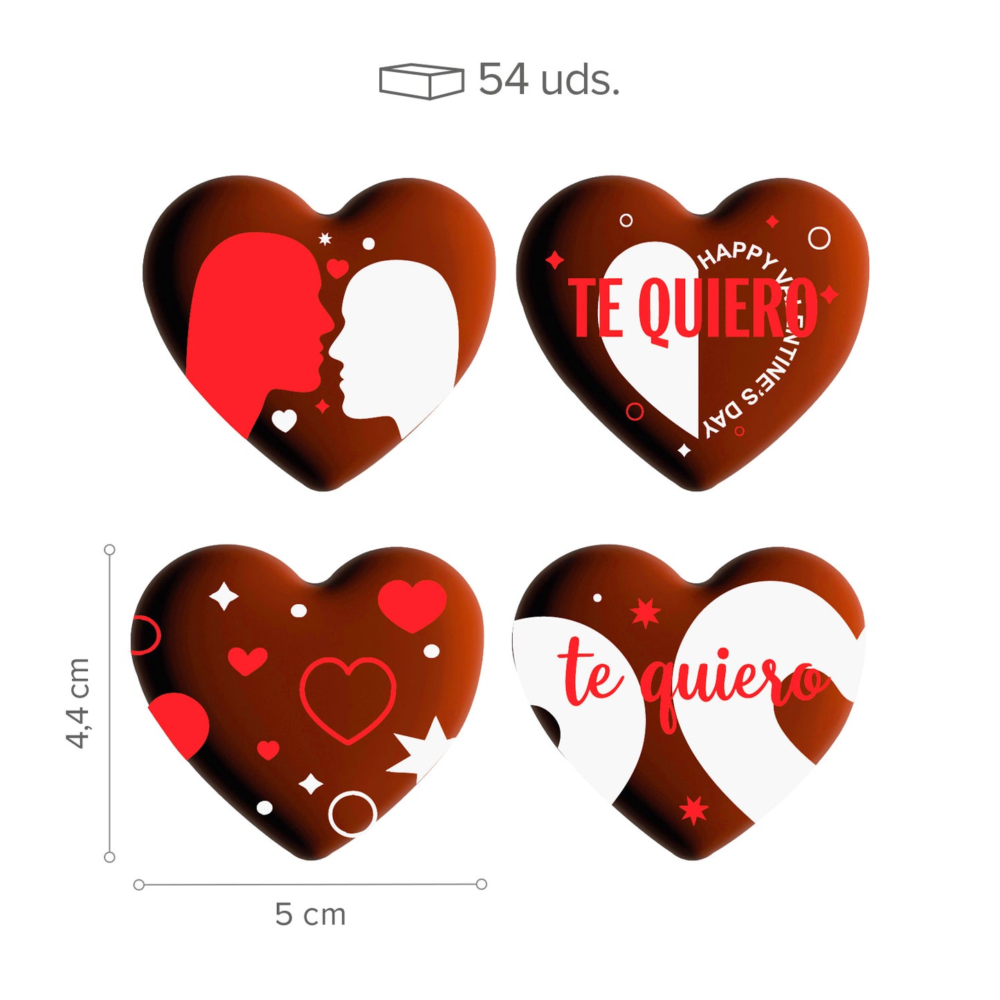 DÉCORATION CHOCOLAT NOIR ASSORTIMENT JE T’AIME 4MOD 54 PCS