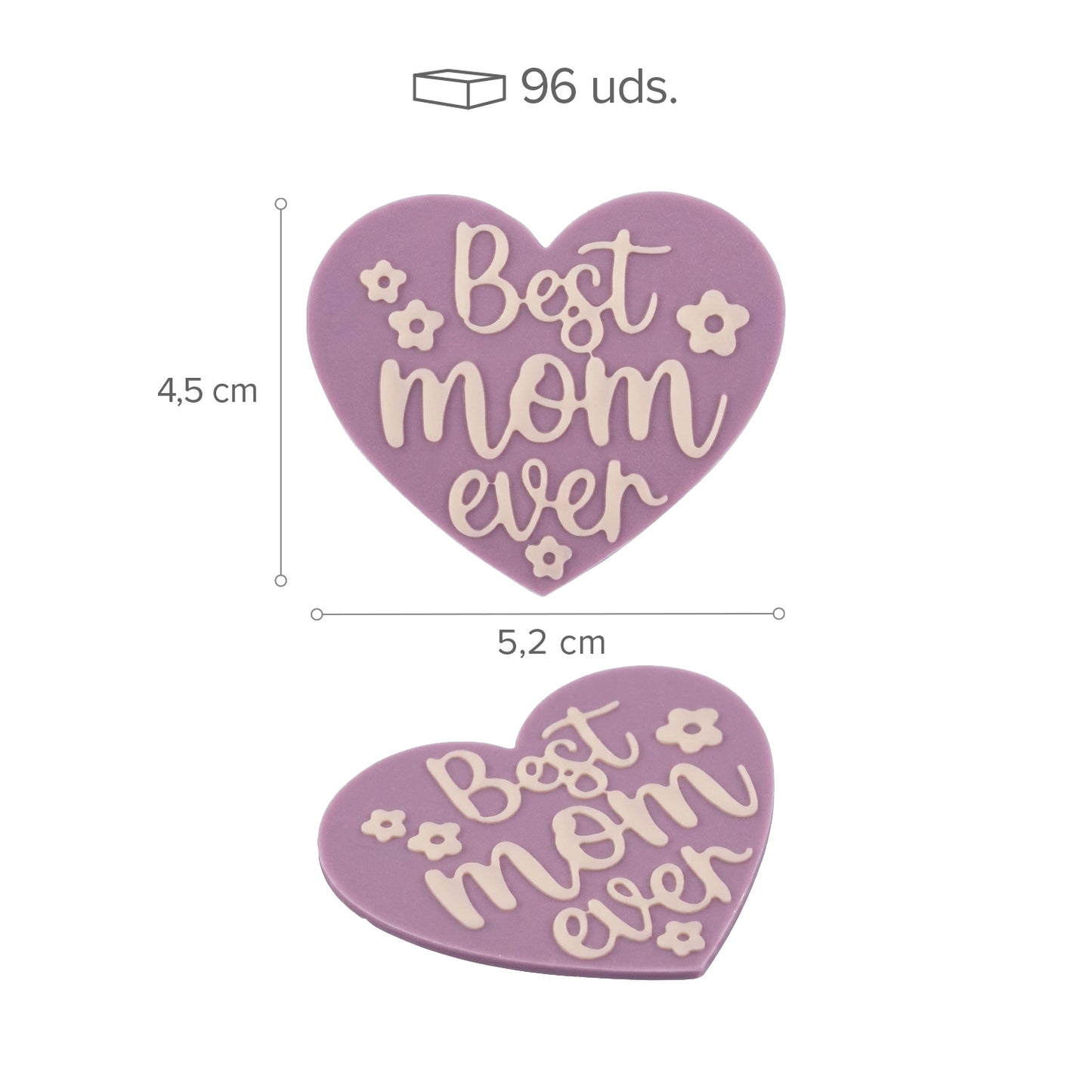 DÉCOR CHOCO BLANC CŒUR LILAS BEST MOM EVER 96PCS