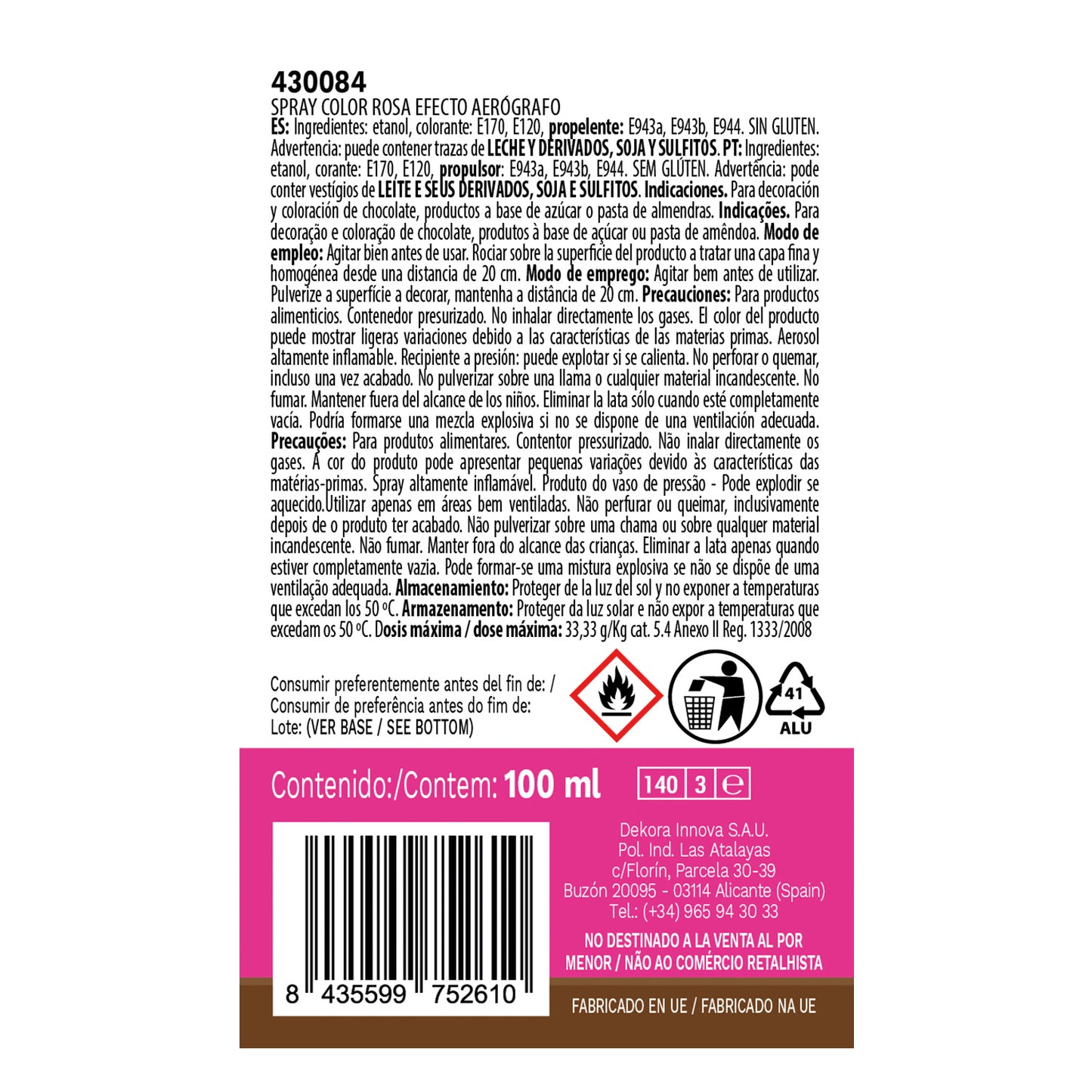 SPRAY ROSA EFFET AÉROGRAPHE AZF 100 ML E171 FREE