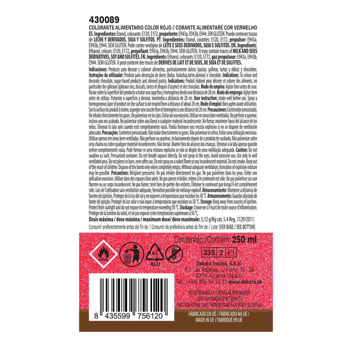 SPRAY ALIMENTARE ROSSO EFFETTO PERLA 250ML E171 FREE