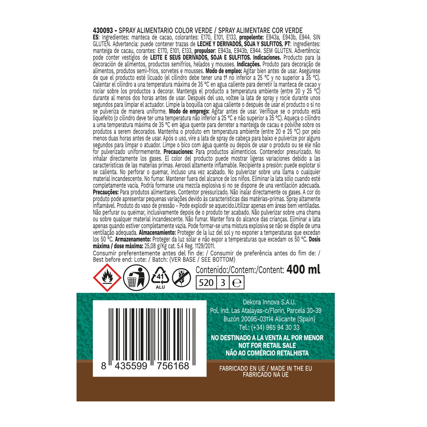 SPRAY EFFET VELOURS COULEUR VERT 400ML