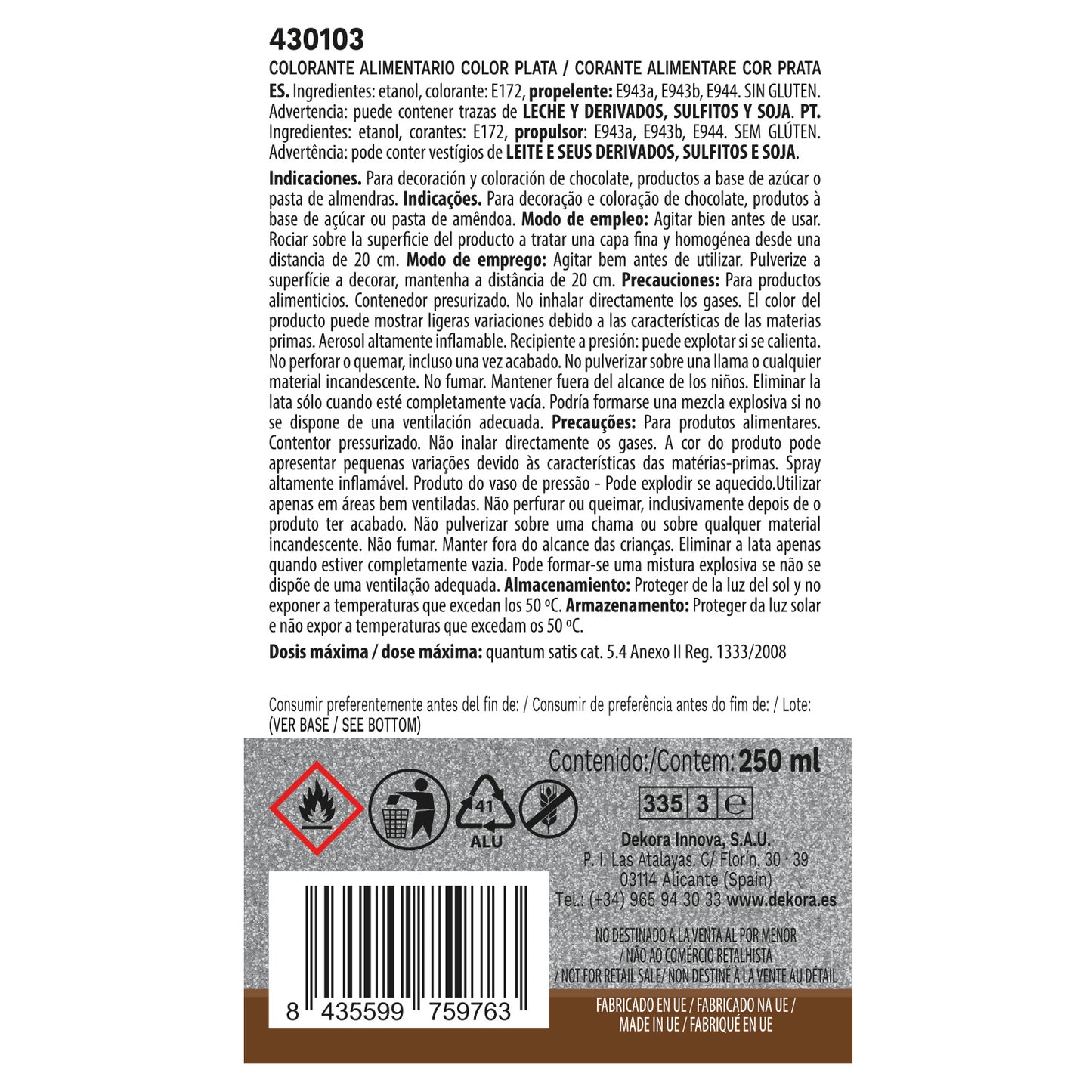 SPRAY PLATA EFECTO PERLADO 250ML SIN E171
