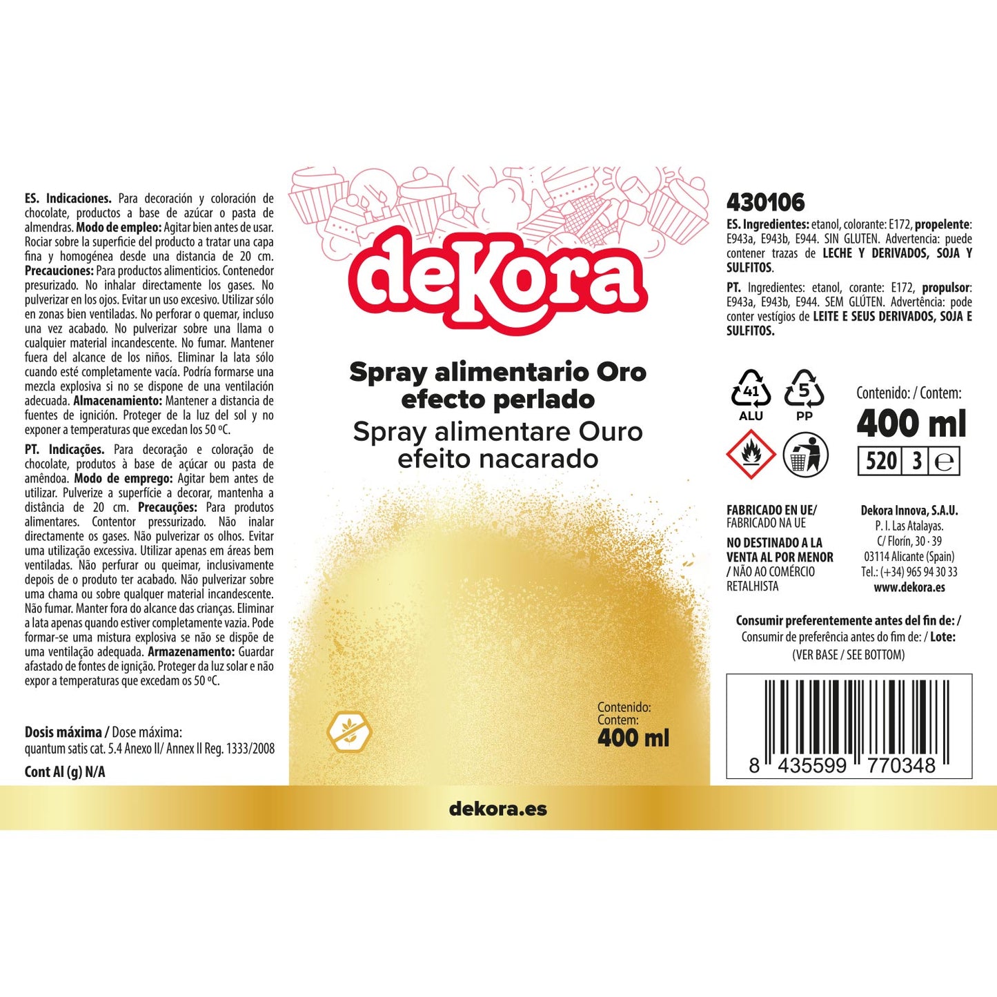 SPRAY ALIMENTAIRE OR EFFET PERLE 400ML