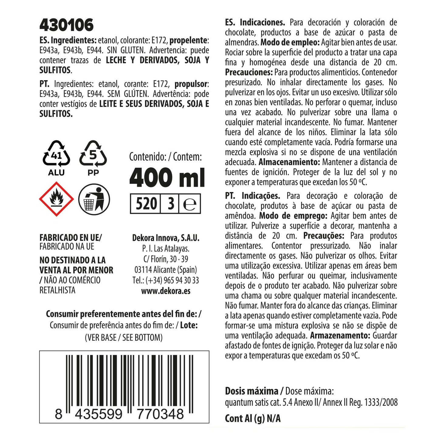 SPRAY ALIMENTAIRE OR EFFET PERLE 400ML