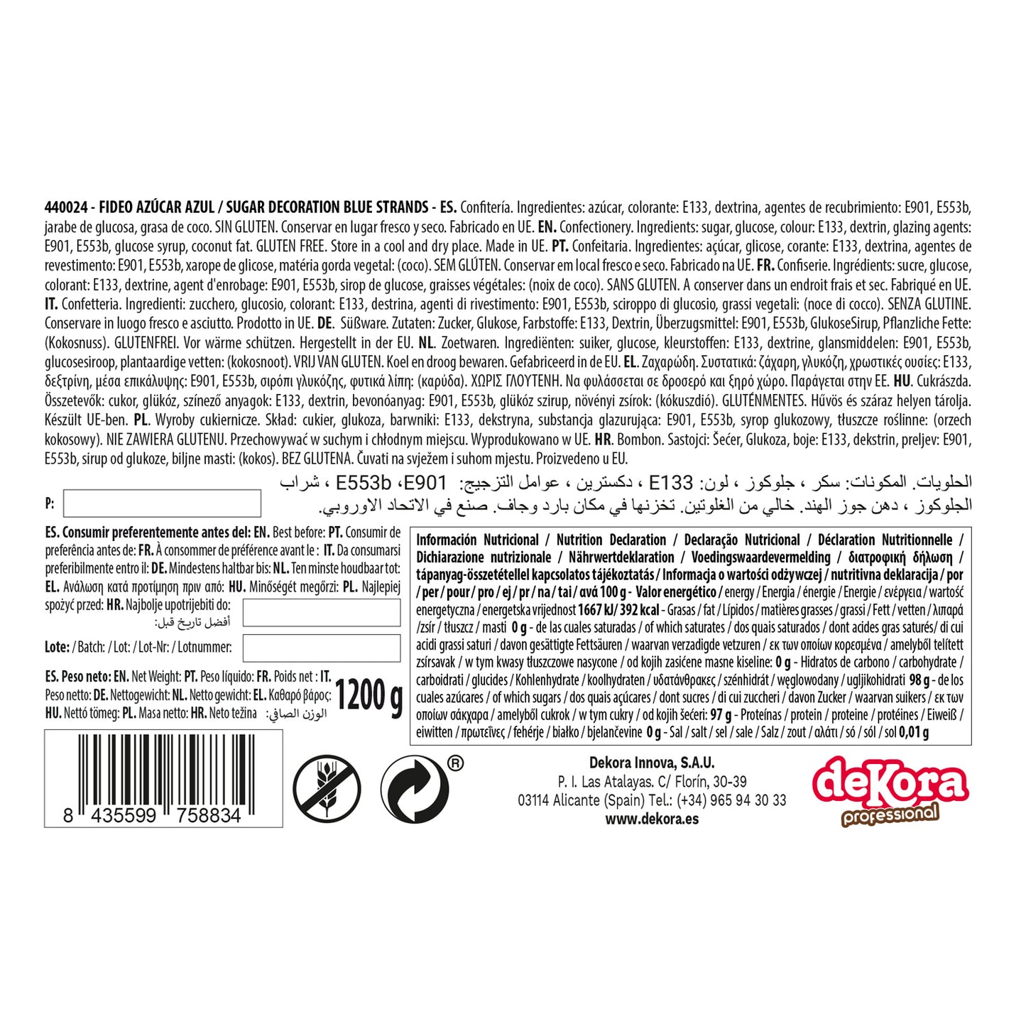 VERMICELLE SUCRE BLEU 1,2KG