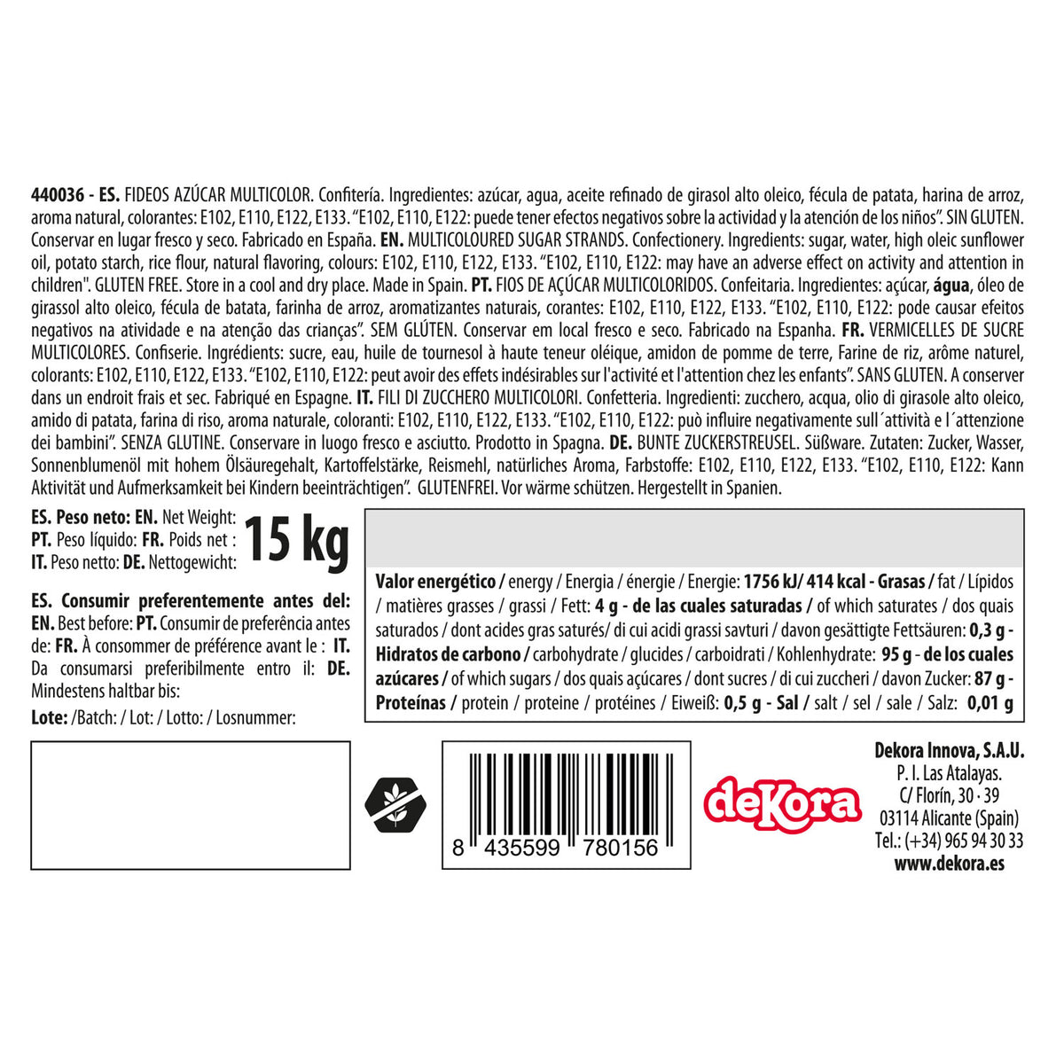 MIX CODETTA IN ZUCCHERO COLORI 15KG