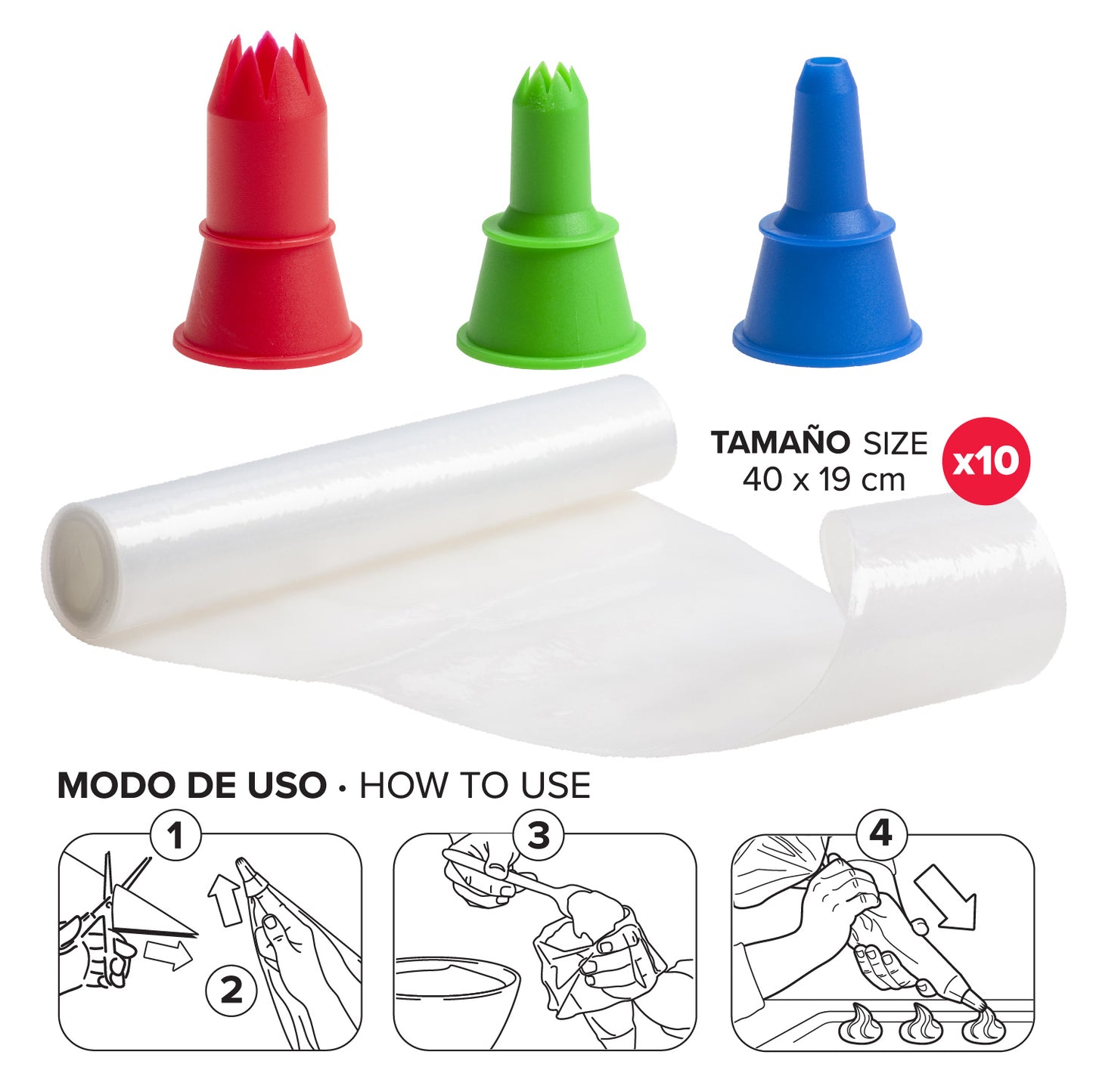 KIT 10 MANGAS DESECHABLES + 3 BOQUILLAS REUTILIZABLES
