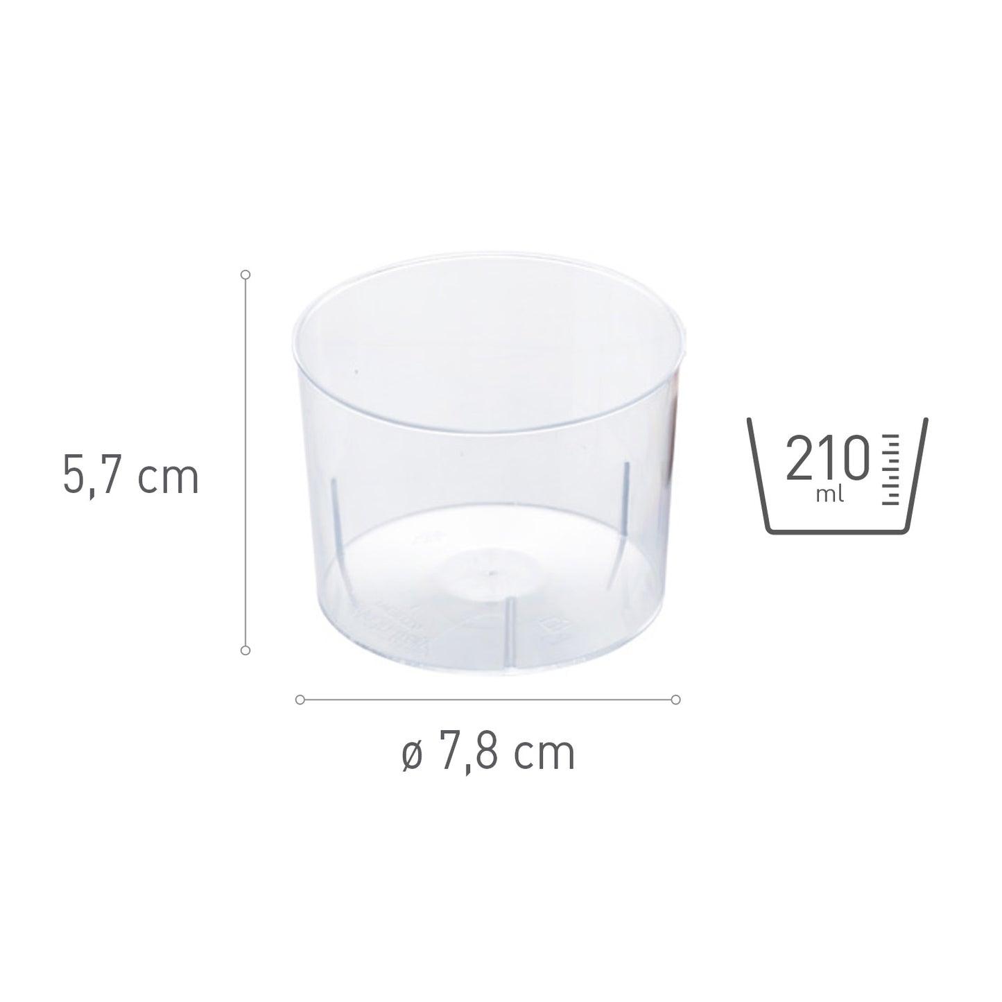 VASITO PLÁSTICO REDONDO 78MMDIAMXH57MM CAP.210ML