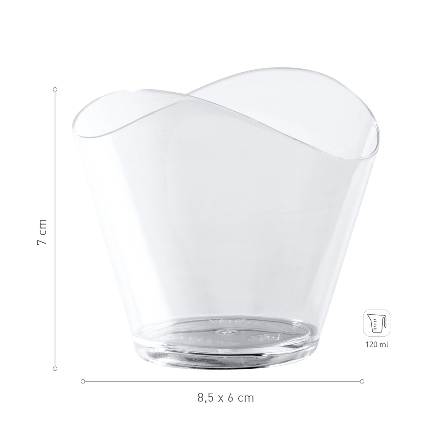 VASITO PLASTICO TRANSPARENTE WAVE 85X60H70MM CAP.120ML