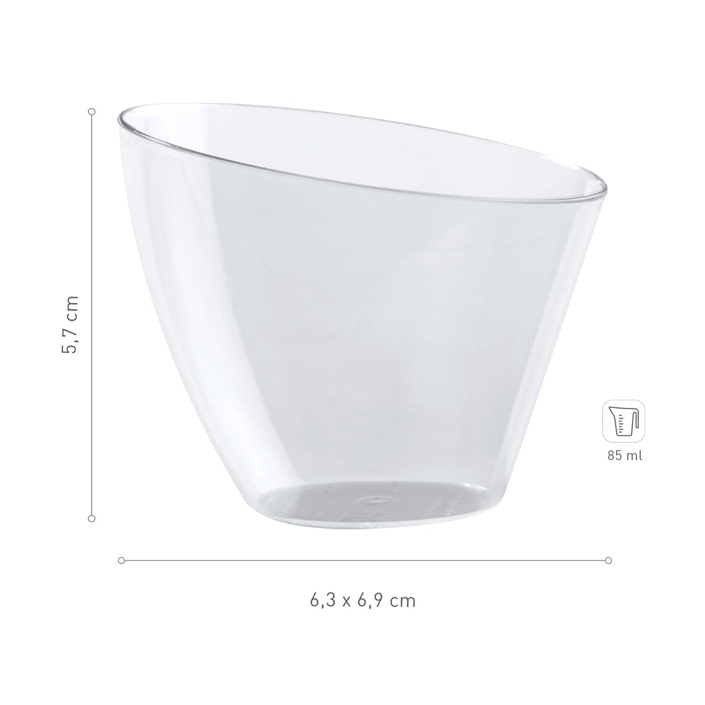 COPO PLÁSTICO TRANSPARENTE VELA 63X69 H57MM CAP.85ML