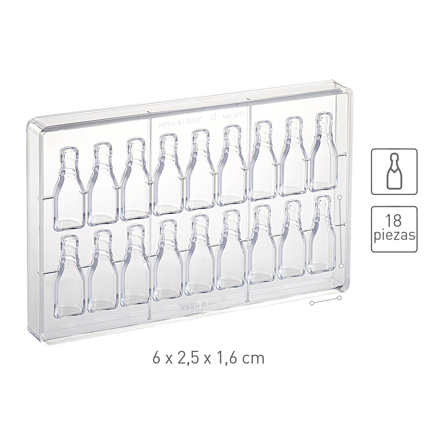 MOLDE POLICARBONATO MINI BOTELLA 60X20.5 H16 MM |18 PIEZAS