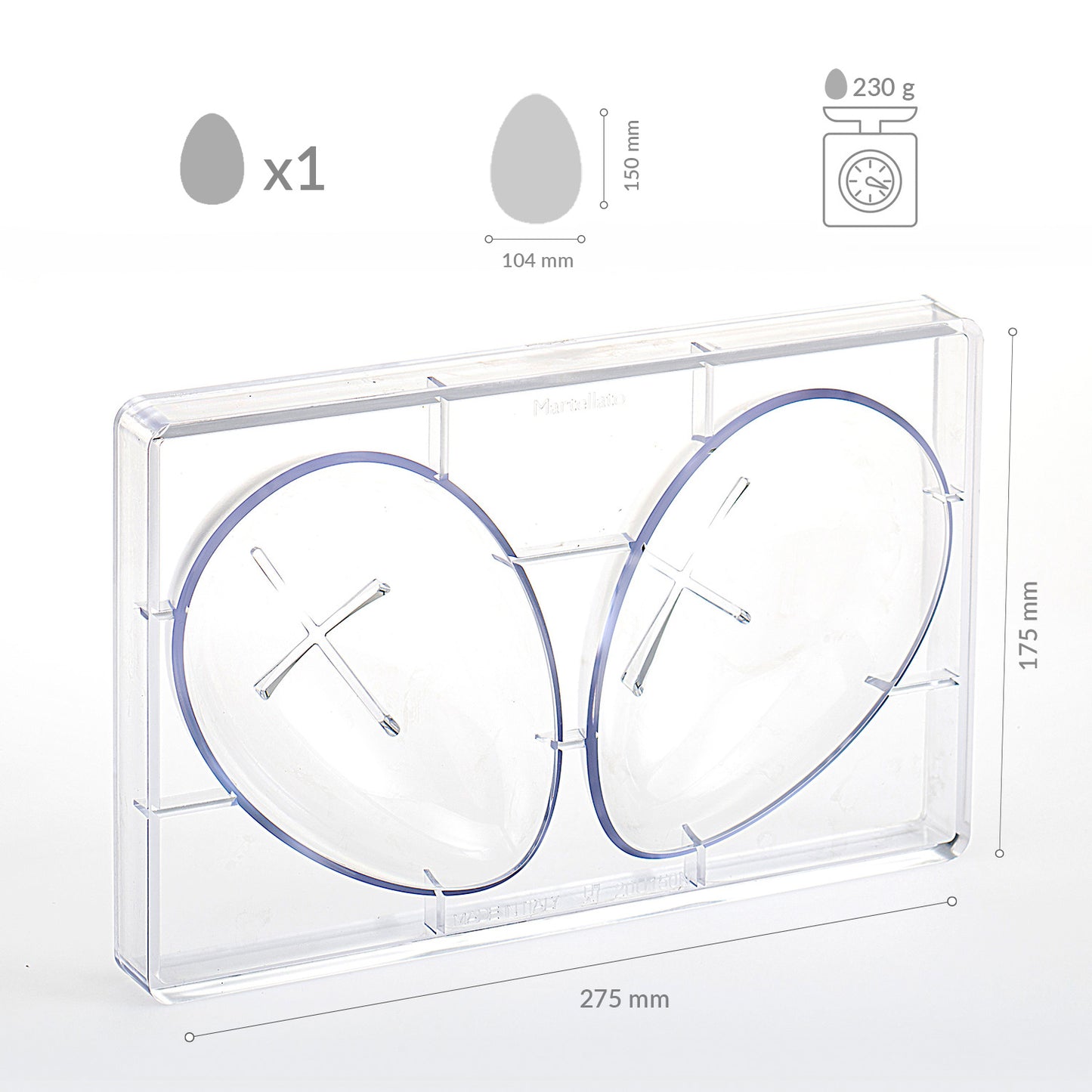MOLDE POLICARBONATO PARA 1 HUEVO 230GR 104X150MM | 2 MITADES