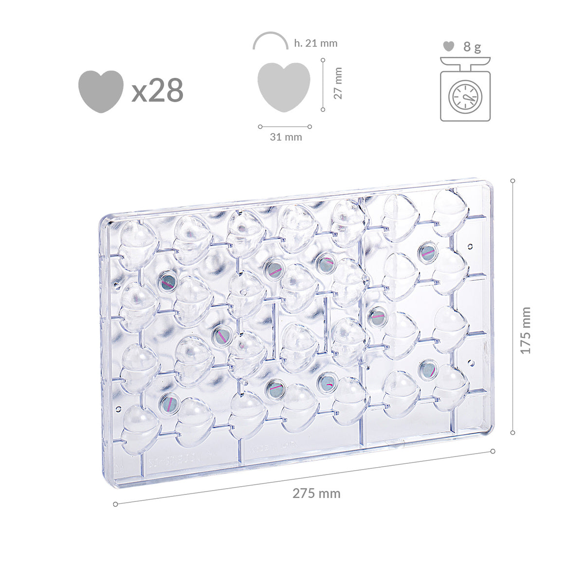 STAMPO POLICARBONATO CON CALAMITE CUORE 3D 31X27H21MM | 28PCS
