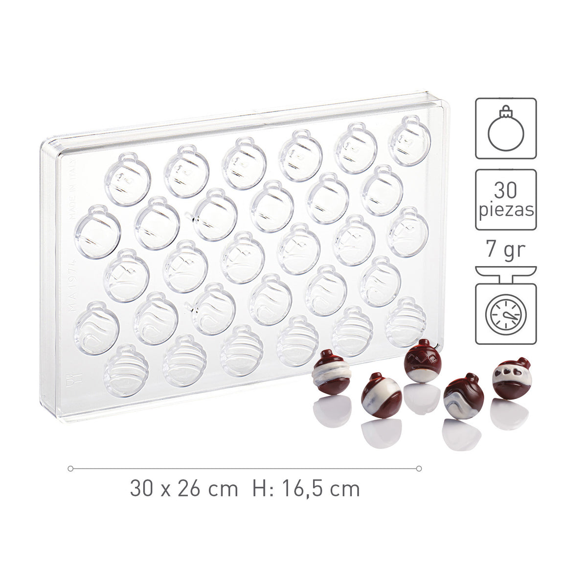 MOLDE DE POLICARBONATO BOLA DE NATAL 30x26 H 16.5 MM | 30 PEÇAS