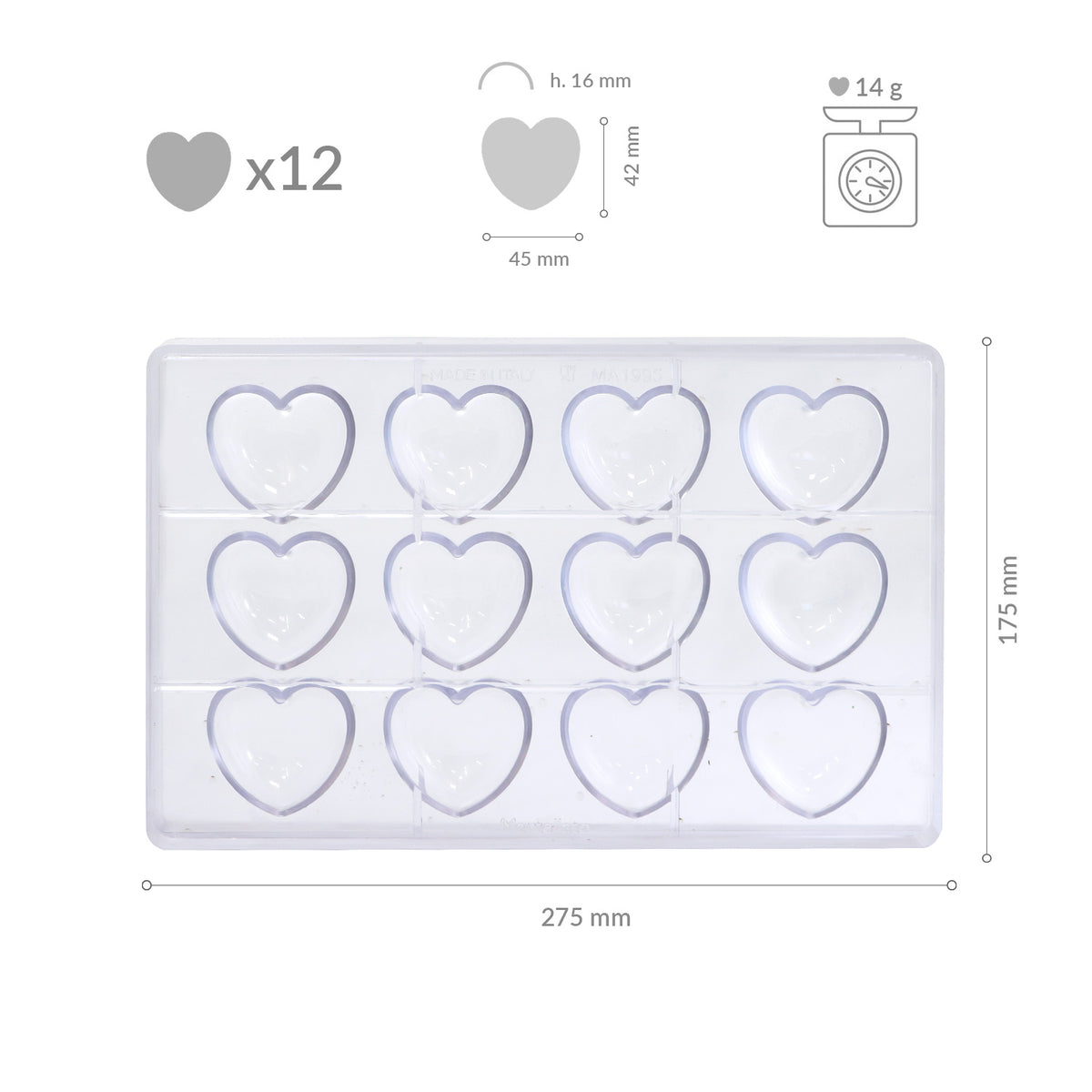 STAMPO POLICARBONATO CUORE 45X42H16MM | 12 PCS