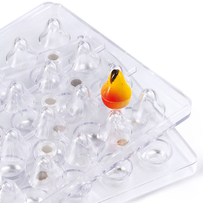 3D PEAR CHOCOLATE POLYCARBONATE MOULD 28 FORMS Ø 2,6 H 3,6 CM