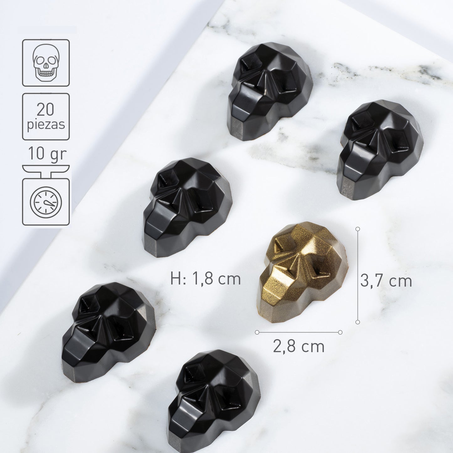 MOLDE POLICARBONATO CALAVERA DIAMANTE 37X28 H18MM | 20U