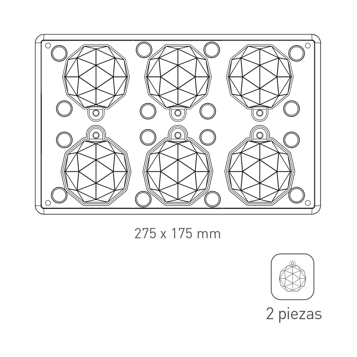 MOLDE POLICARBONATO MAGNÉTICO BOLA NAVIDAD 3D Ø 62XH72MM
