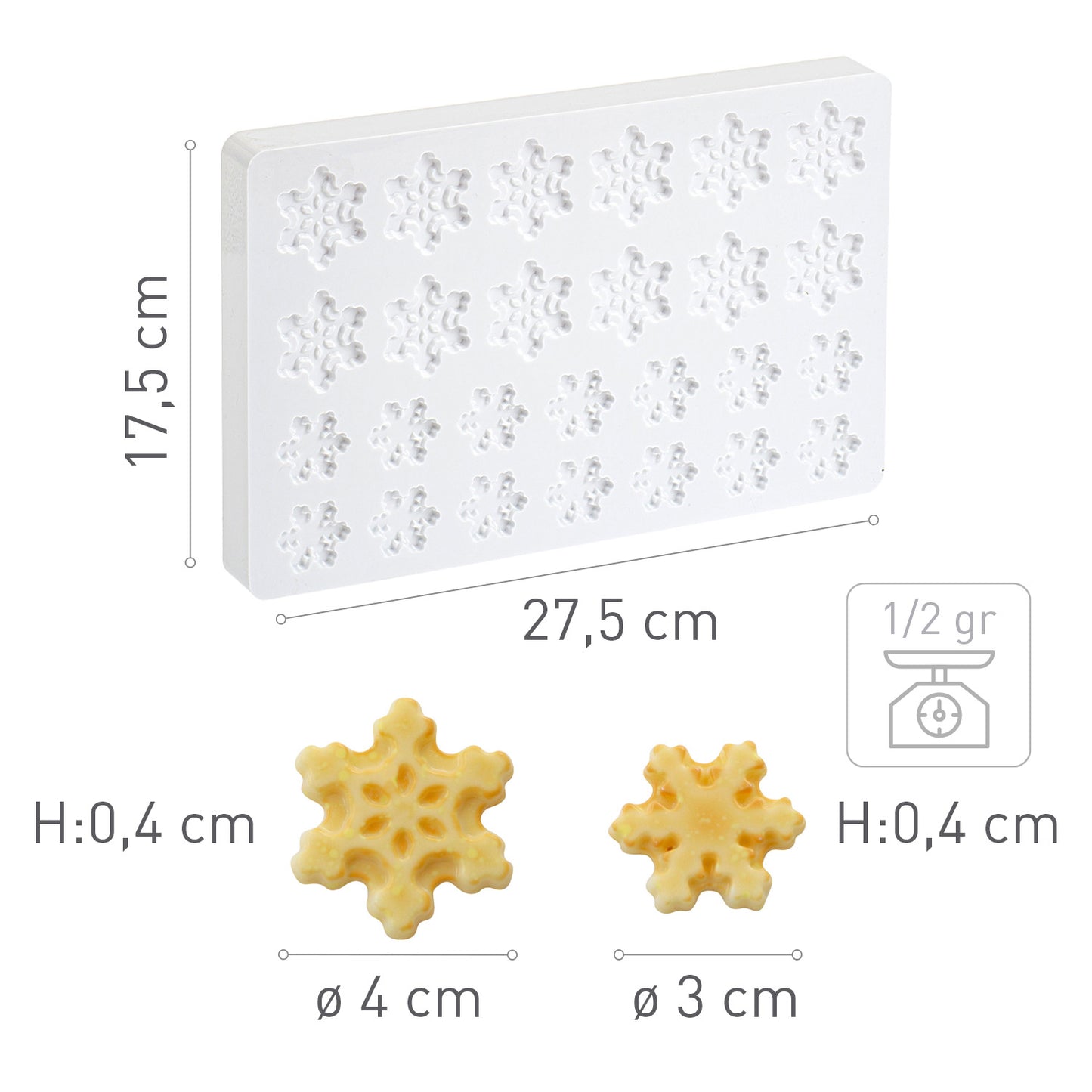 SNOWFLAKES POLYCARBONATE MOLD 2 MOD. Ø 30/40 MM H4MM
