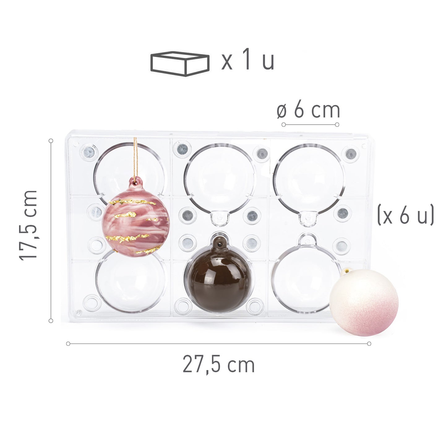 MOLDE BOLA NAVIDAD 3D POLICARBONATO 275 x 175 mm | 6 PIEZAS
