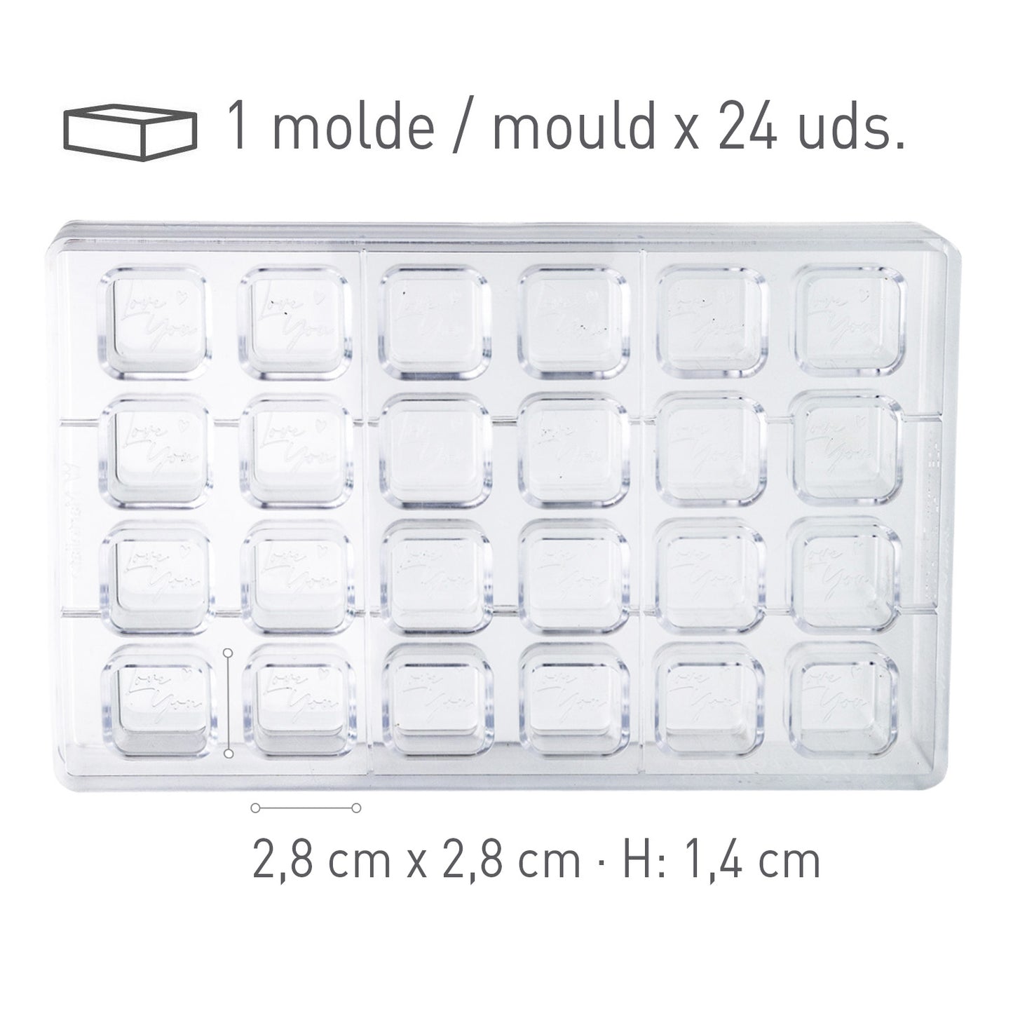 POLYCARBONATE MOULD BOMBONS LOVE YOU 275x175 x 26MM 24 PCS