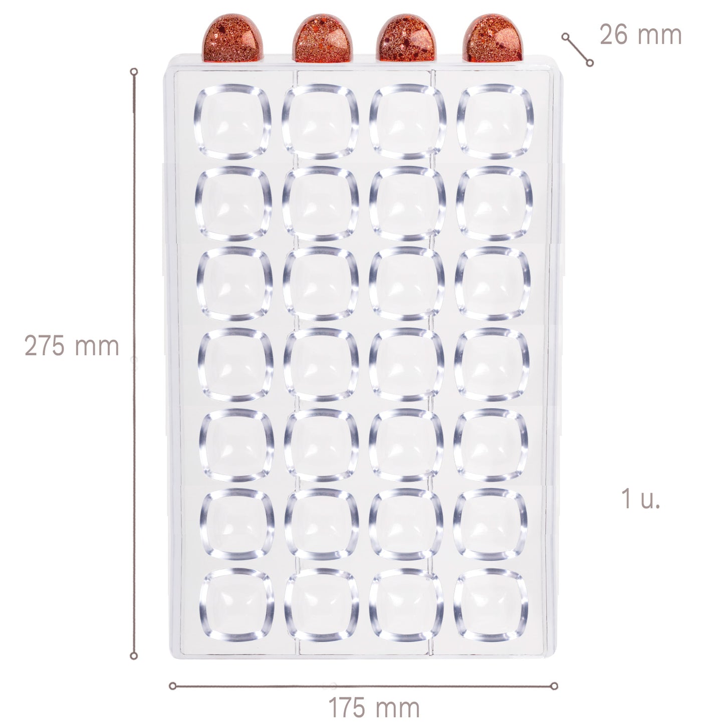 MOLDE POLICARBONATO 275 X 175 X 26 MM BOMBON GEMA - 28 PZS
