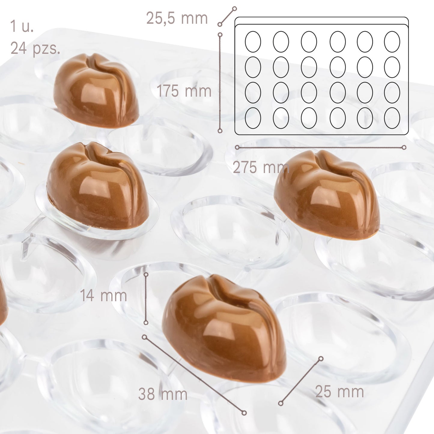 MOLDE POLICARBONATO GRANO CAFÉ 275X175X25,5MM - 24 PZS