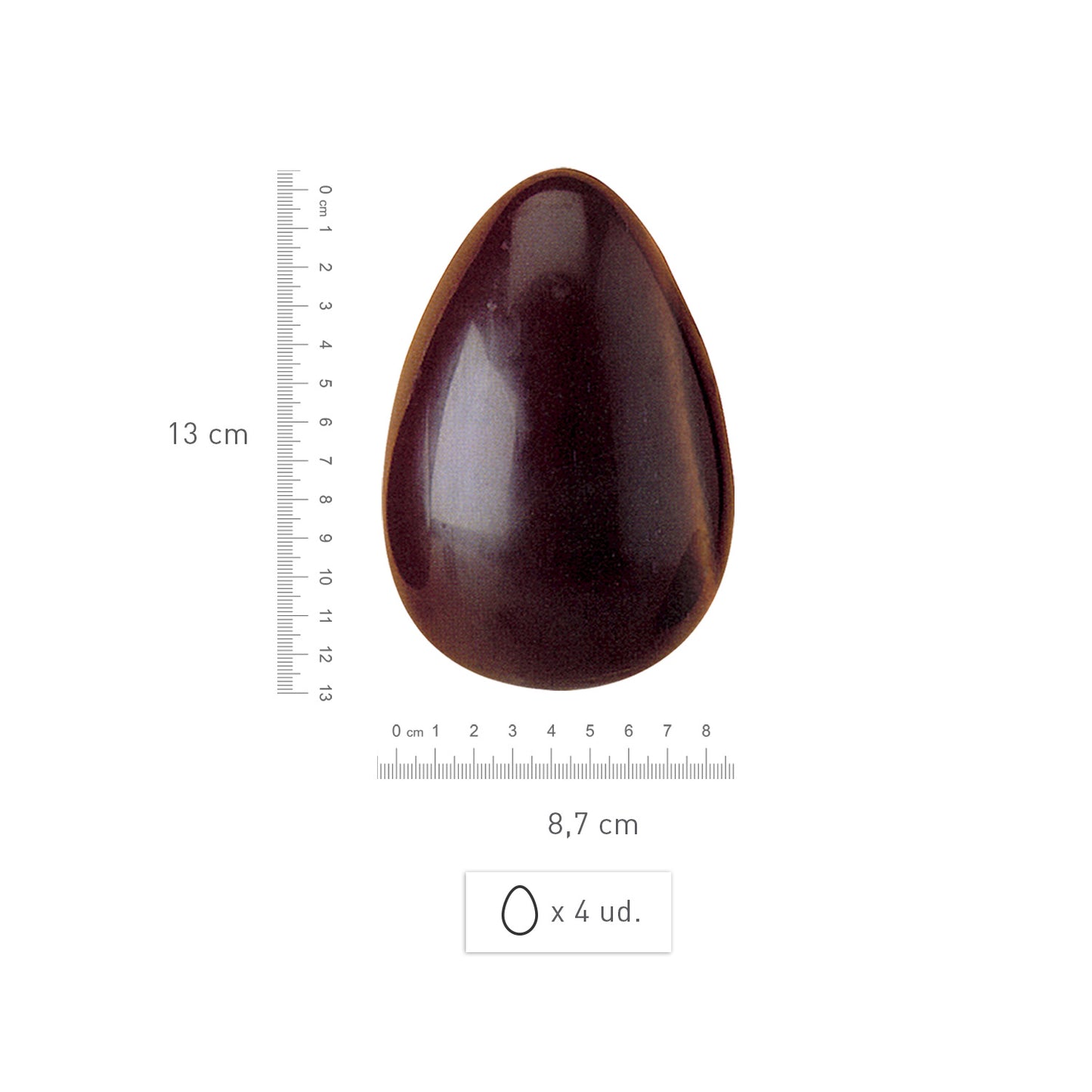 MOLDE POLICARBONATO 4 FORMAS HUEVO PASCUA 100G 130X87MM