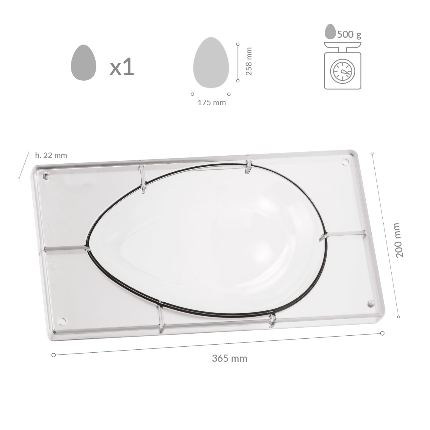 MOLDE POLICARBONATO HUEVO 258X175MM 1 MITAD