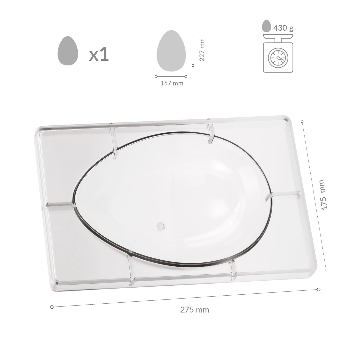POLYCARBONATE EGG MOULD 141X204MM 1 HALF