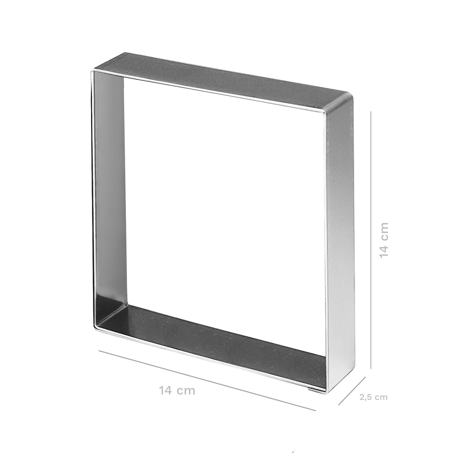 MOLDE CUADRADO ACERO INOX 14X14CM H 2,5CM