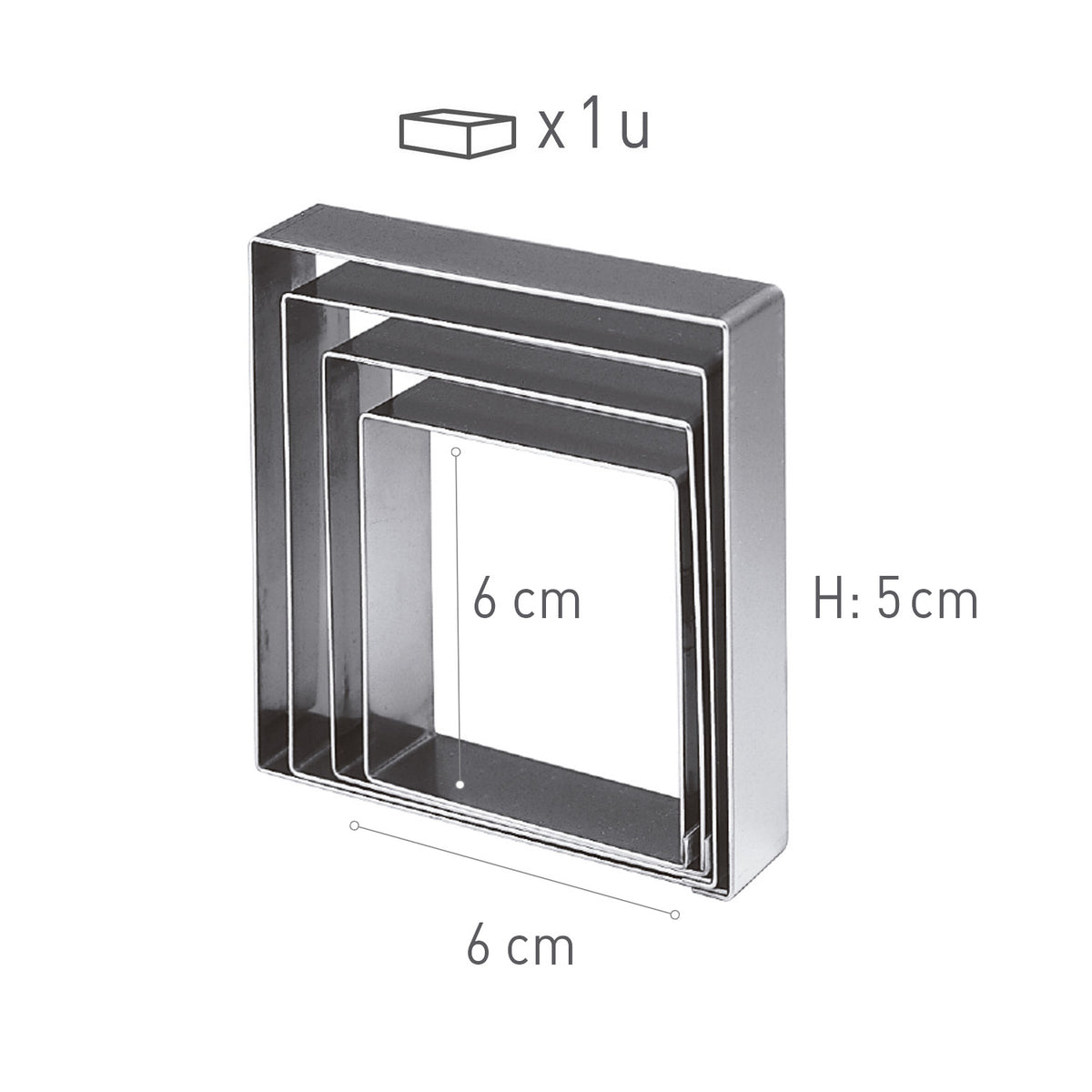 MOLDE CUADRADO ACERO INOX.6X6H5CM