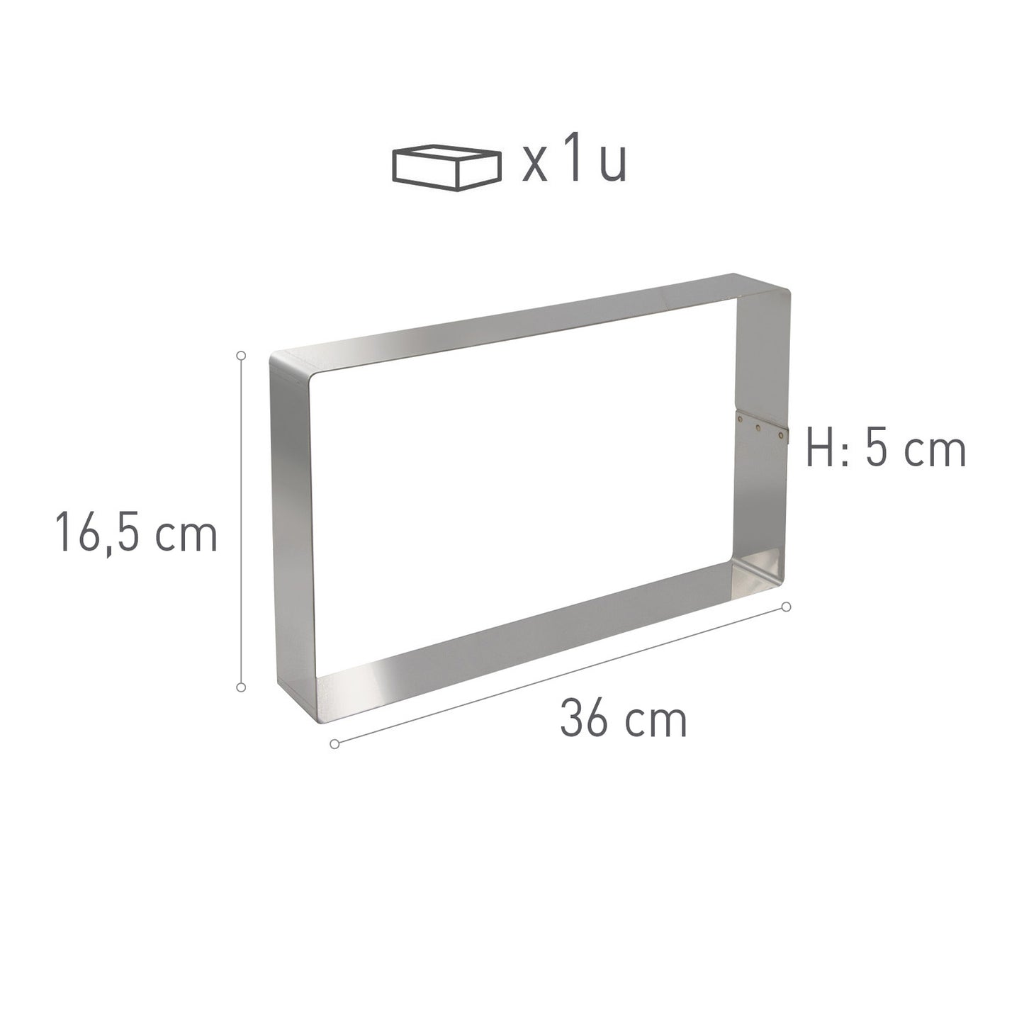 MOLDE RECTANGULAR ACERO INOX. 36X16.5H5CM