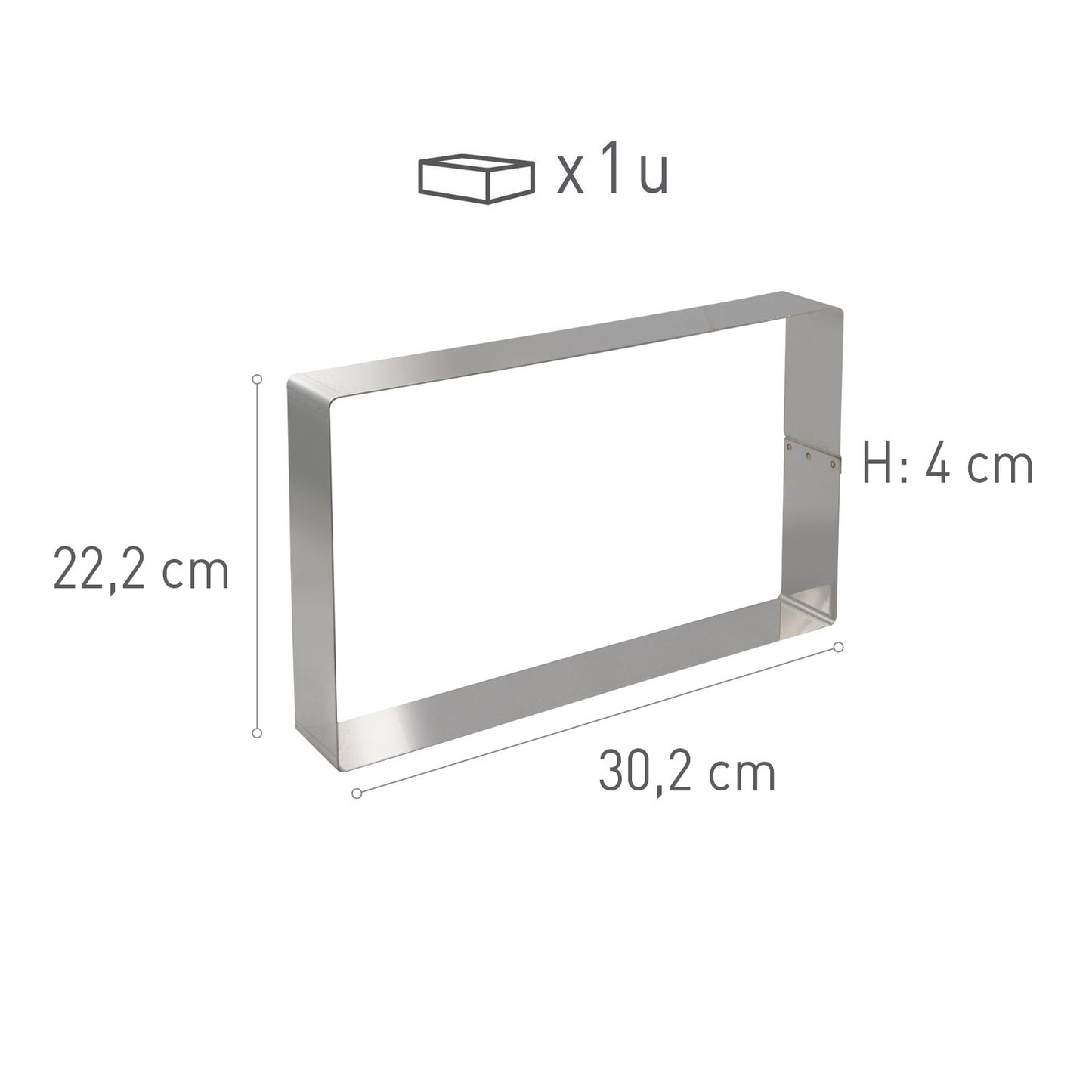 RECTANGULAR STAINLESS STEEL MOULD. 30.2X22.2H4CM