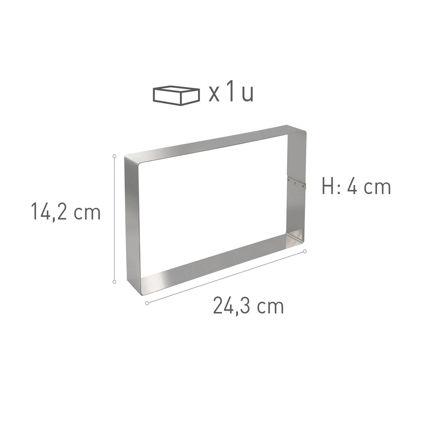MOULE RECTANGULAIRE EN ACIER INOXYDABLE. 24.3X14.2H4CM
