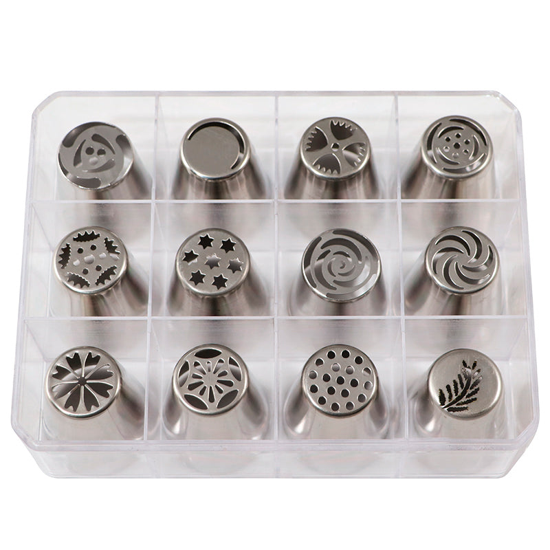 KIT 12 BOQUILLAS RUSAS DE ACERO INOXIDABLE Ø 37X42MM