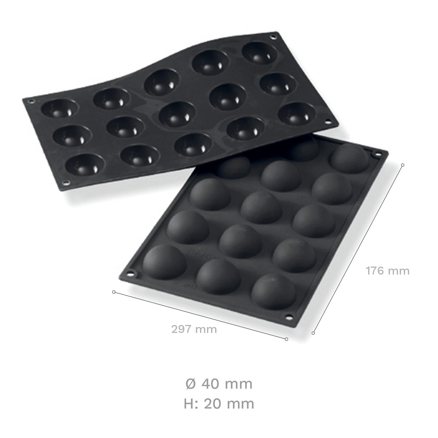 MOLDE SILICONA 15 FORMAS SEMIESFERA Ø 40X20 MM