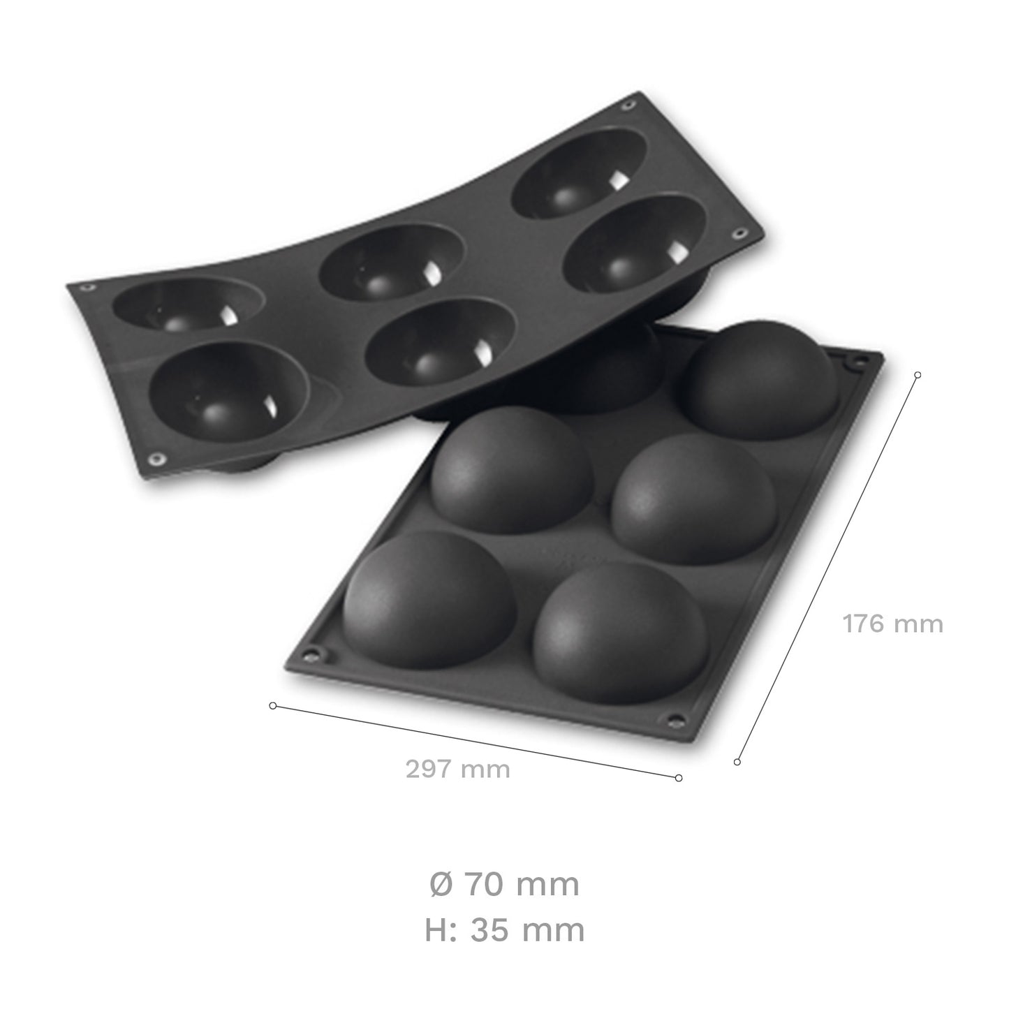 SILICON MOULD 6 SEMISPHERE SHAPES Ø 70X35 MM
