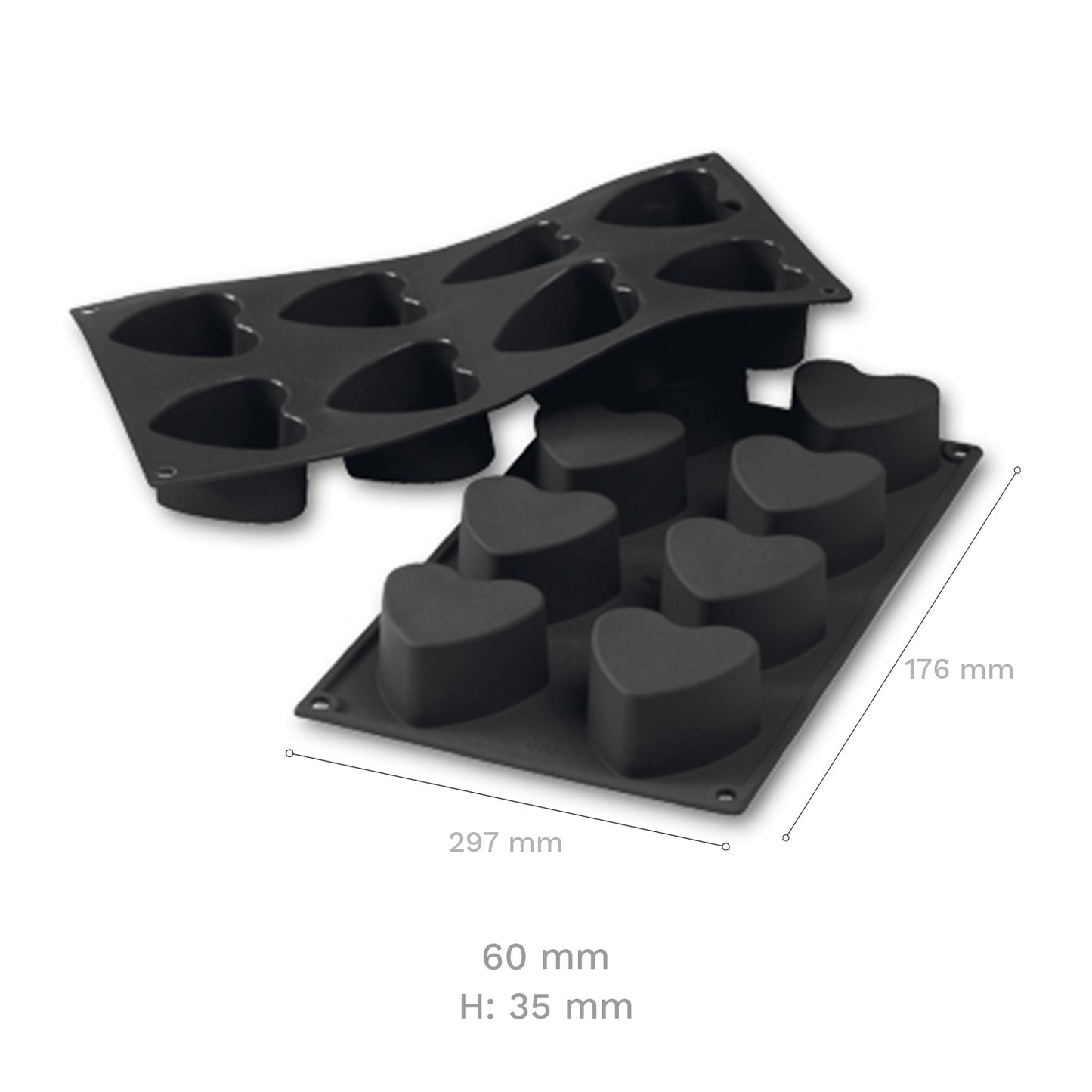 MOLDE SILICONA 8 FORMAS CORAZÓN 60x35 MM