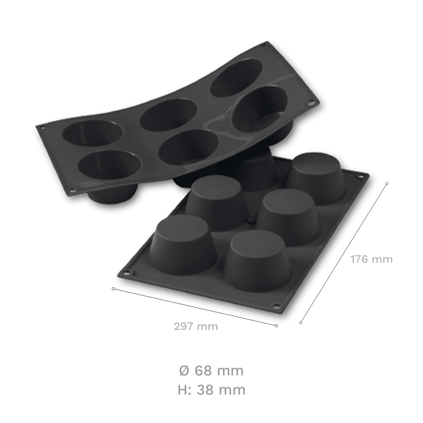 MOLDE SILICONA PARA 6 MUFFINS GRANDES Ø 68 MM H38 MM