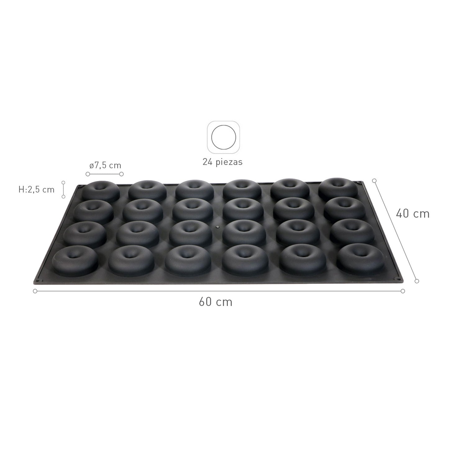 MOLDE SILICONA 24 DONUTS Ø 75MM H25MM | 60X40CM